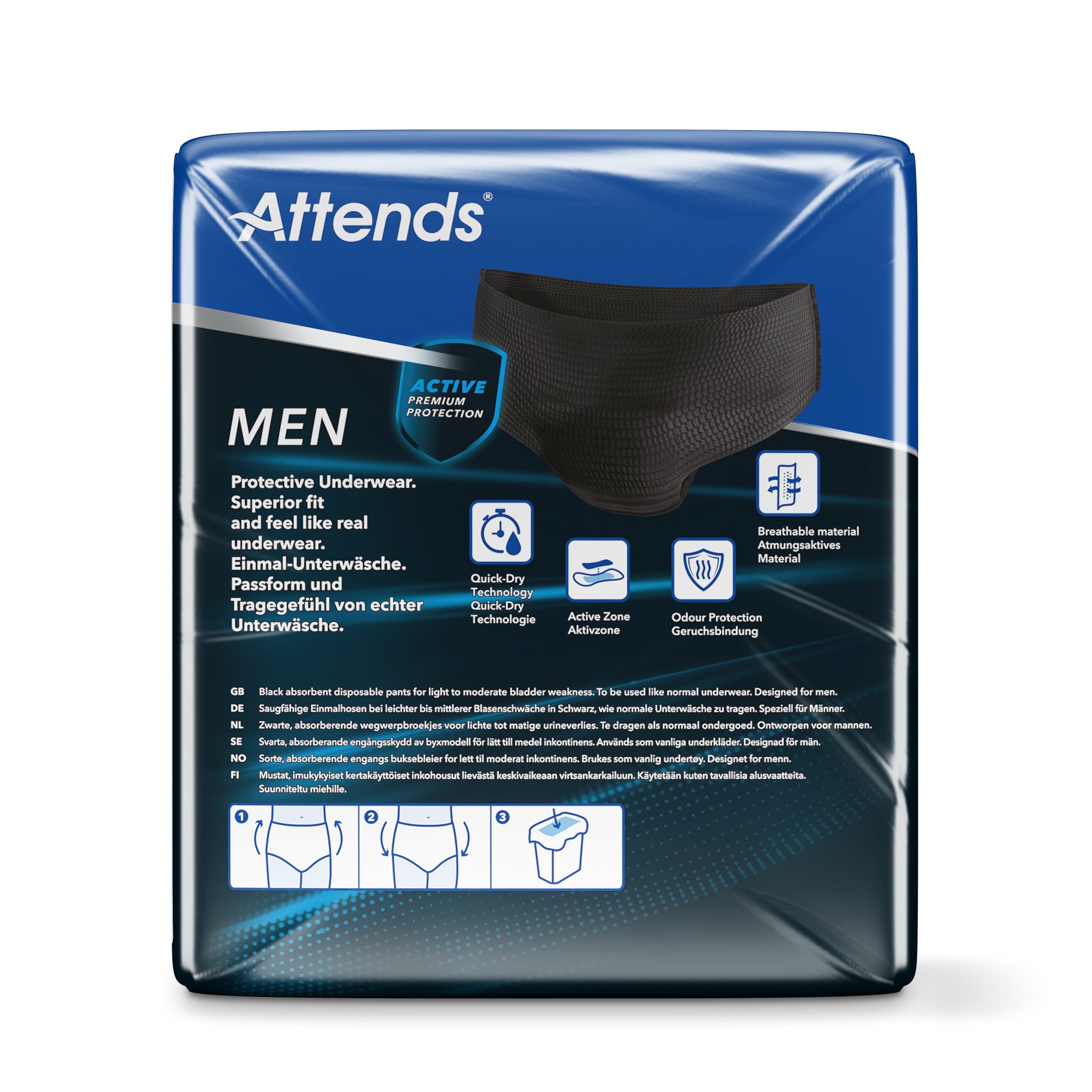 Attends Men discreet underwear zwart maat L 10 Stuks