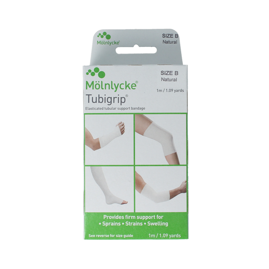 Tubigrip elastic tubular bandage in white, size 1520, displayed in a medical setting for support and compression.