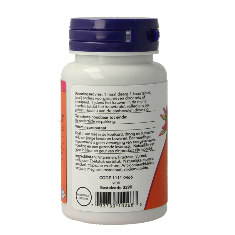 NOW Vitamine B12 1000mcg en Foliumzuur 100mcg 100 Kauwtabletten