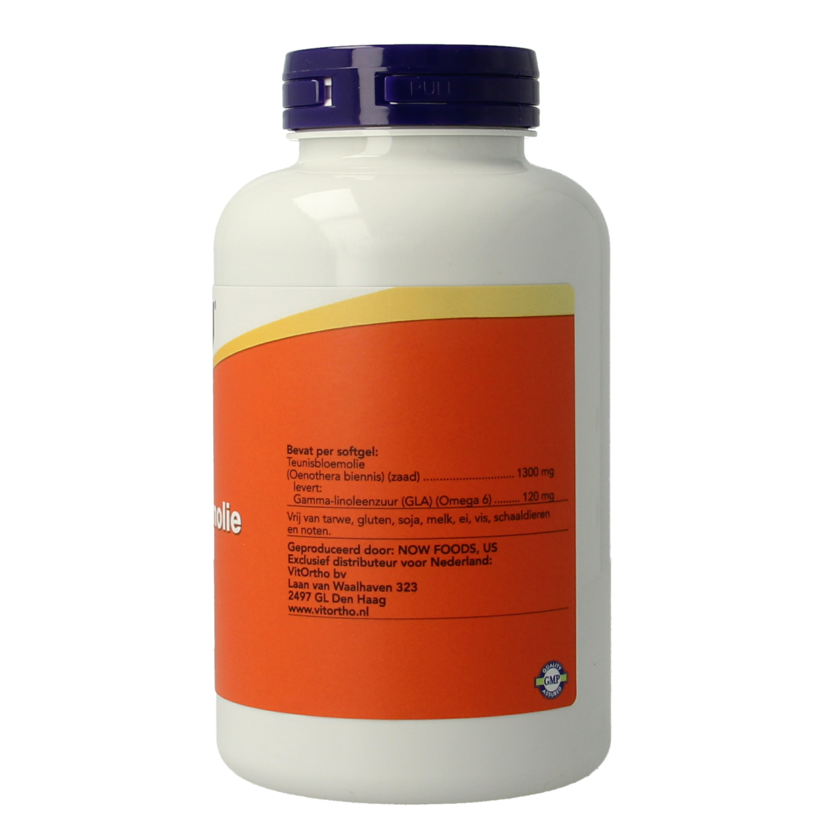 NOW Teunisbloem Extra softgels with 1300mg of evening primrose oil, showing a bottle of softgel capsules in the image.