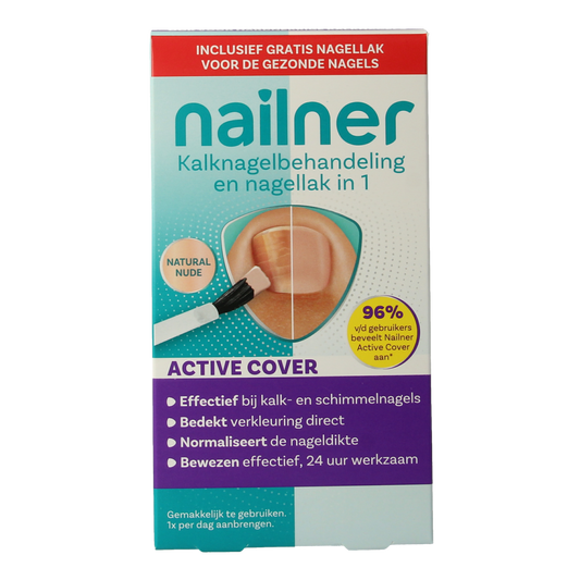 Nailner Active cover hand care product in a white bottle, designed for nail and skin protection.
