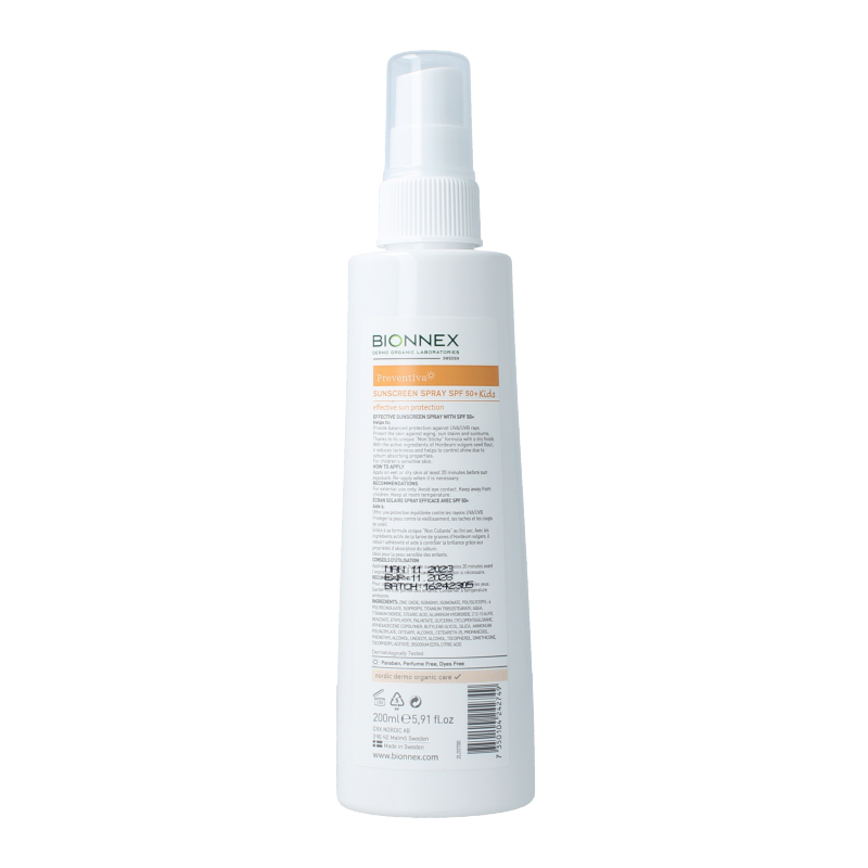 Bionnex Preventiva sunscreen cream spray kids SPF50+ 200 Milliliter