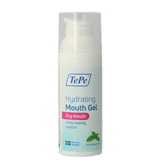 TePe Hydraterende mondgel voor droge mond met pepermunt, mondhygiëne en poetscontrole, 1 stuk, zichtbaar in de afbeelding.
