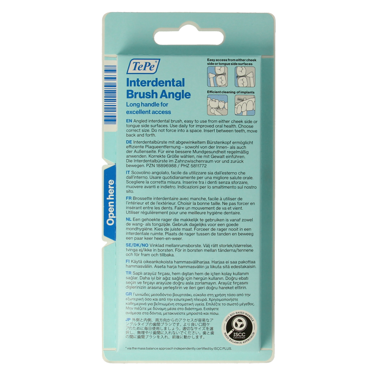 TePe Interdentale ragers angle rood 0,5mm maat 2 for interdental cleaning, 6-pack, shown in image with red handle and angled tip.