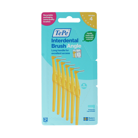 TePe Angle geel iso maat 4 tandenstokers and ragers, 6.00 pieces, with angled design for effective interdental cleaning.