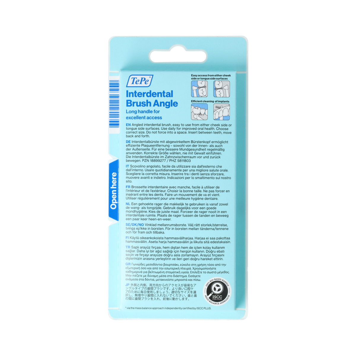 TePe Angle groen interdental brushes, 0.8mm size 5, set of 6, for effective oral hygiene and interdental cleaning.