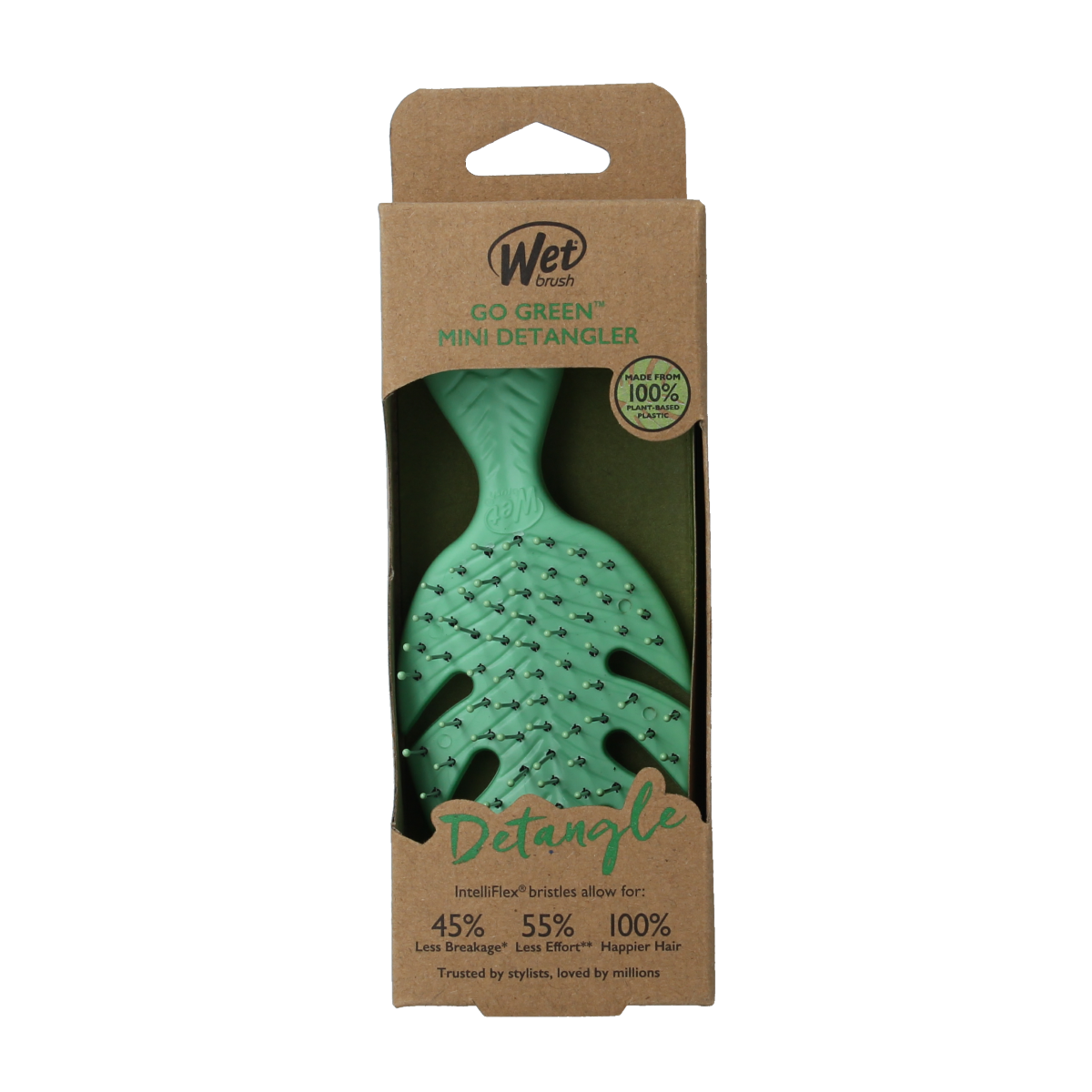 Wet Brush Go Green mini detangling brush with green handle, suitable for hair detangling and styling.