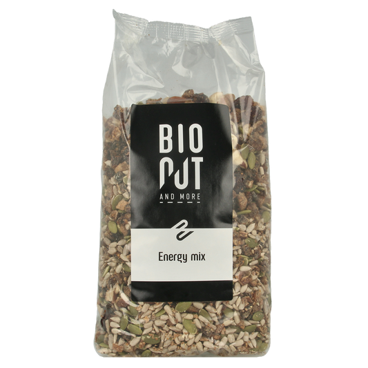 Bionut Energy Mix Bio, 1kg, raw superfood blend with mixed nuts, seeds, and dried fruits in a resealable bag.