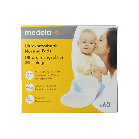 Medela Zoogcompressen ultradun ademend moeder en kind product, 60 stuks, dicht en absorberend voor borstvoeding.