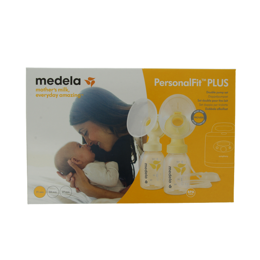 Medela Symphony double breast pump set in size S, designed for postpartum use, with components and accessories visible in the image.