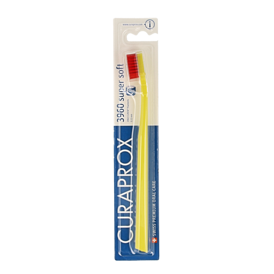 Curaprox CS 3960 super soft toothbrush, natural bristles, shown in an assorti set, ideal for gentle oral care.