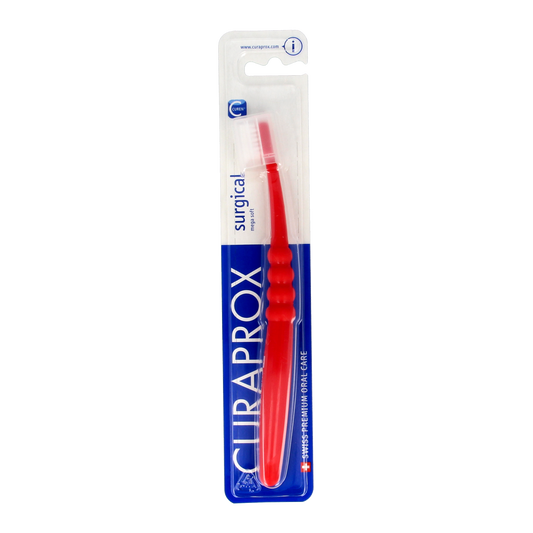 Curaprox CS surgical mega soft toothbrush with white handle and bristles, designed for gentle daily oral care.