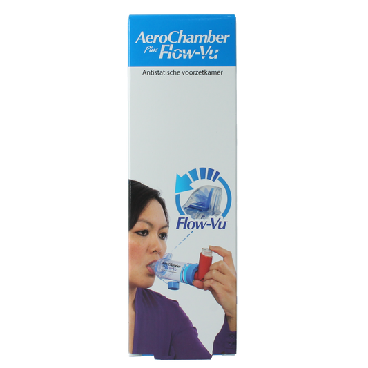 Blue Diversen Aerochamber + flow VU mouthpiece for inhalation, designed for effective airway therapy.