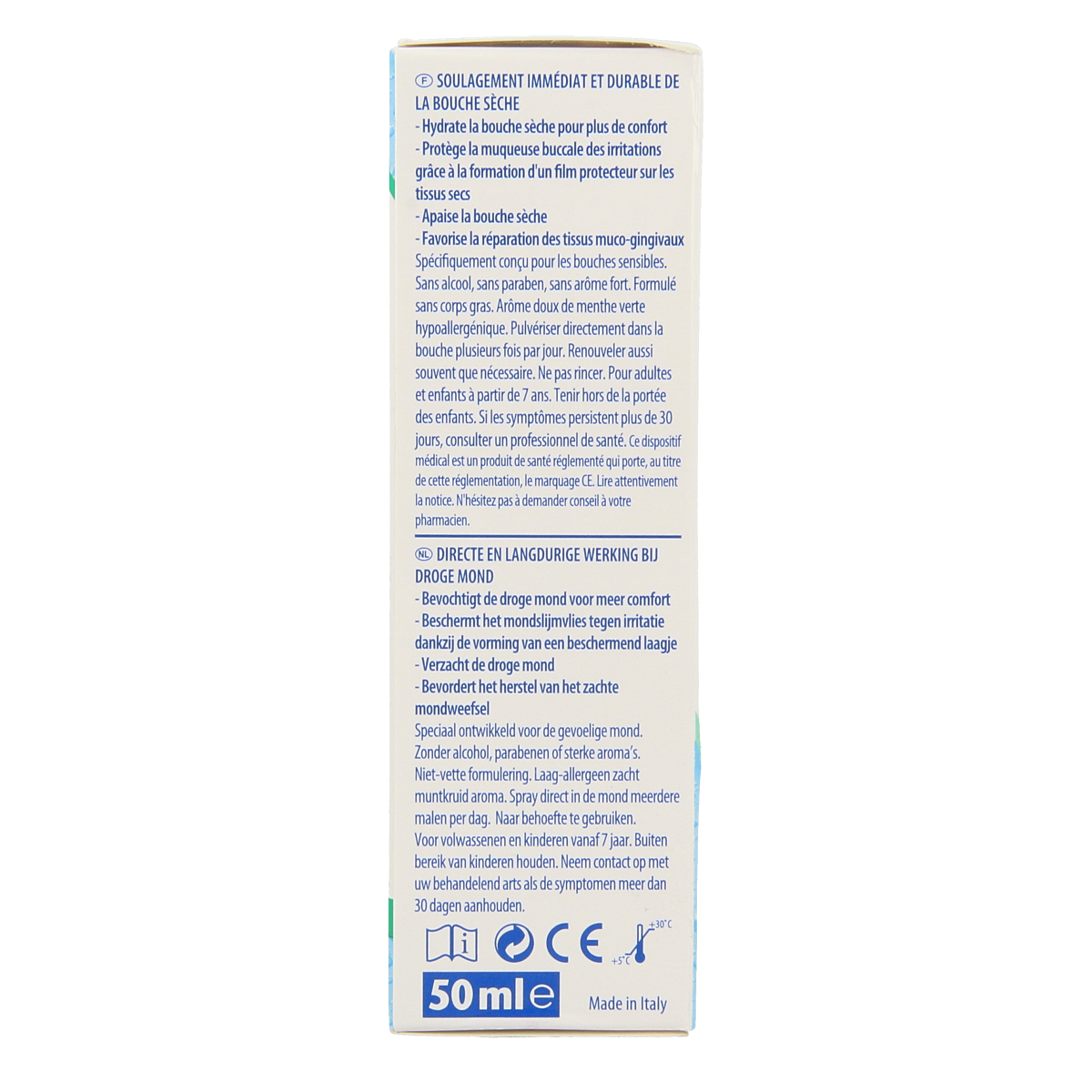 GUM Hydral bevochtigingsspray for oral hygiene, 50ml, displayed in a clear spray bottle for mouth care and dental comfort.