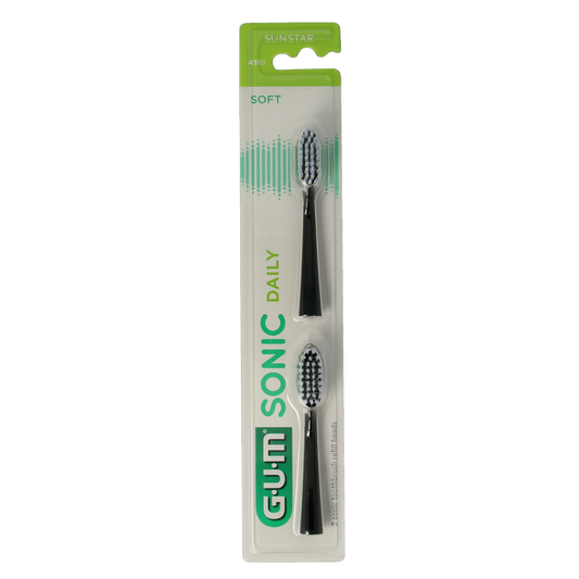 GUM Sonic opzetborstel soft zwart for electric toothbrush, set of 2, designed for gentle cleaning and oral hygiene.