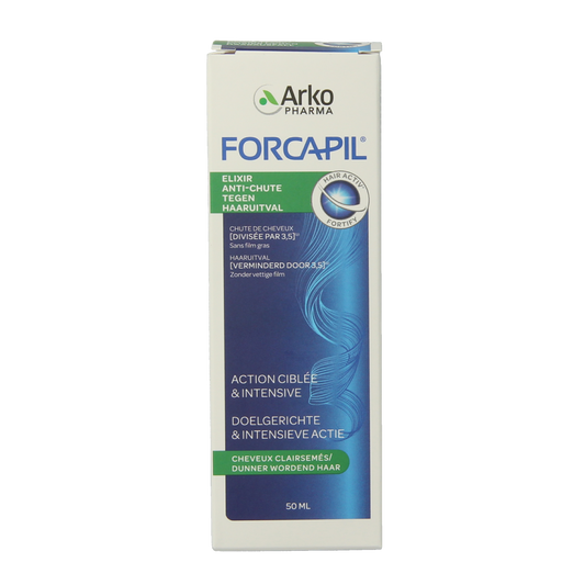 Forcapil Elixer against hair loss, 50ml bottle, natural haircare product for strengthening and nourishing hair.