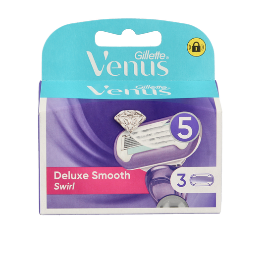 Gillette Venus Deluxe Smooth Sensitive razor blades with 3-pack, designed for gentle shaving and sensitive skin.