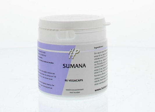 Holisan Sumana herbal supplement capsules from Holisan, showcasing the 90 Kruidenpreparaten capsules in a close-up view.