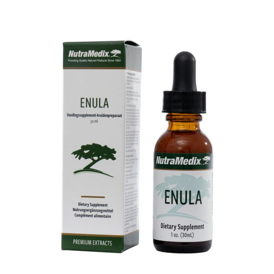 Bottle of Nutramedix Enula herbal supplement in a 30ml dropper bottle, part of Nutramedix's herbal remedies collection.