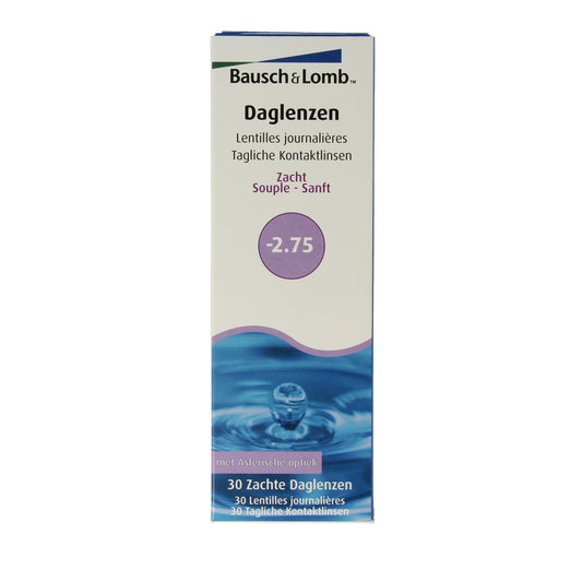 OTC Medical Daglenzen -2.75 prescription eye contact lenses, 30 pairs, for vision correction, shown in a clear container.