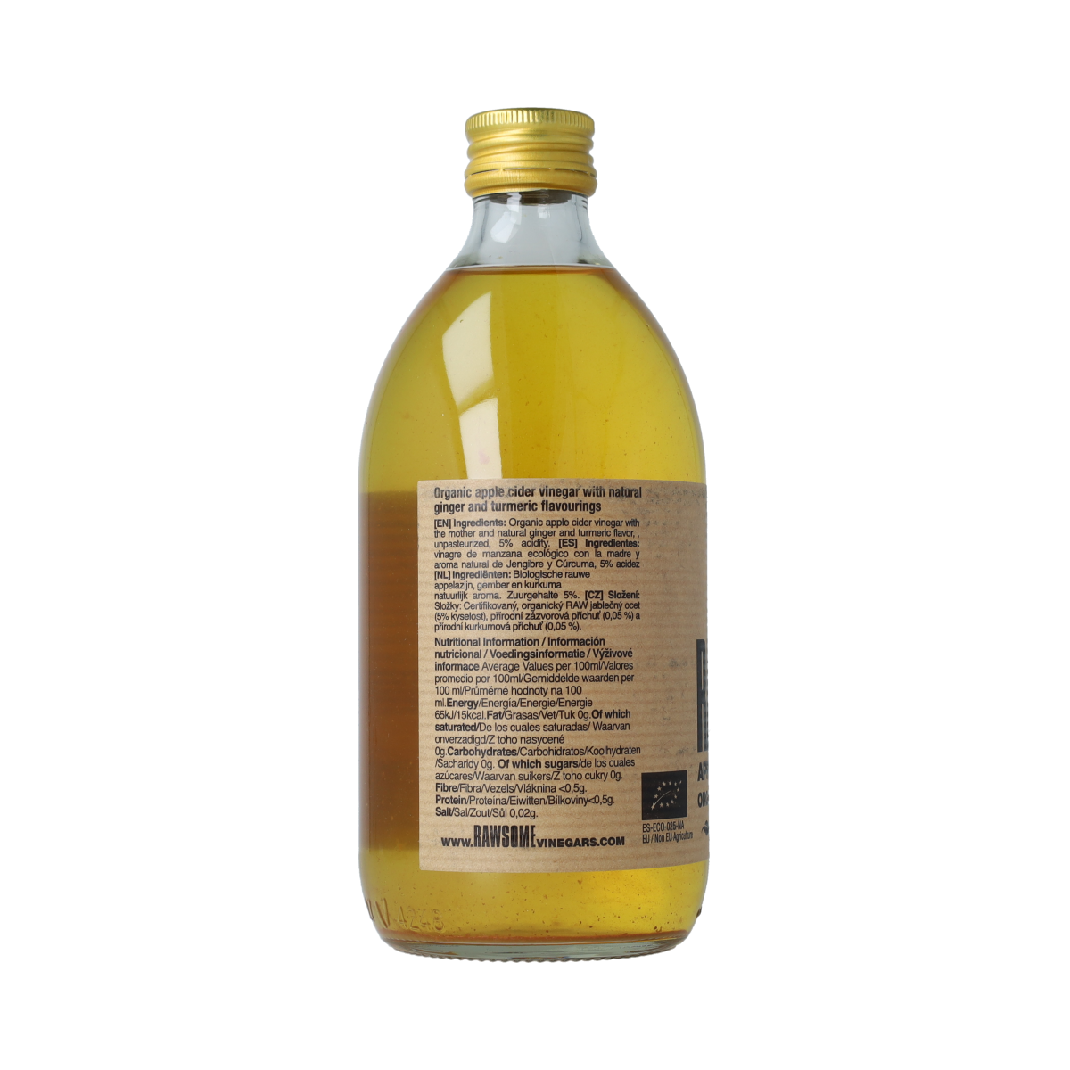 Rawsome Appel cider azijn met gember en kurkuma bio 500.00 Milliliter