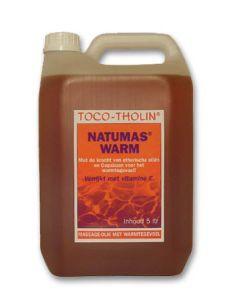 Toco Tholin Natumas massage warm body care product in a 5-liter container, used for soothing and moisturizing skin.