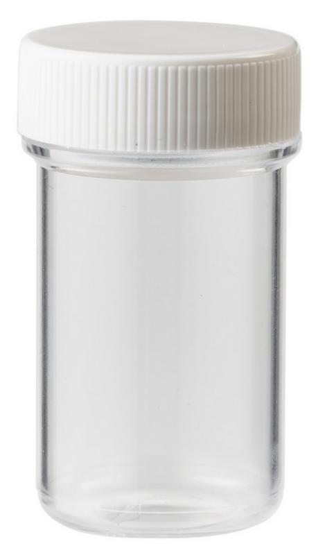 Blockland Plastobel transparent plastic tablets in 20ml containers, packaging material for secure storage and handling.