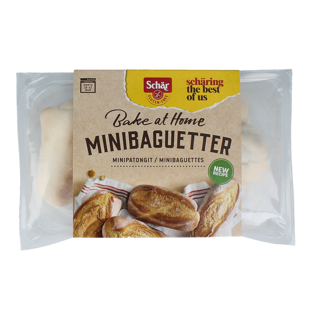 Schar mini gluten-free baguettes on a wooden board, fresh and crispy, ideal for sandwiches or snacking.