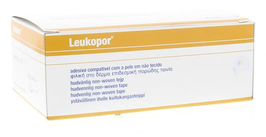Leukopor non-woven adhesive bandages, 9.2m x 2.5cm, pack of 12, suitable for wound care and first aid.