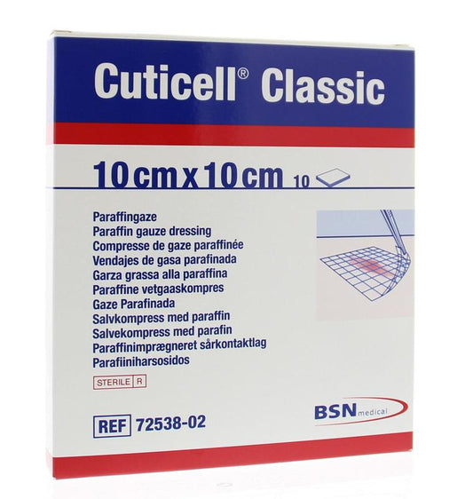 Cuticell Classic paraffine vetgaaskompres 10cm x 10cm 10.00 Stuks