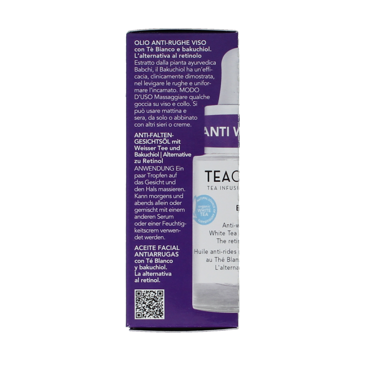 Teaology Bakuchiol infusion facial skincare bottle, 15ml, with a sleek design and label showcasing natural ingredients.