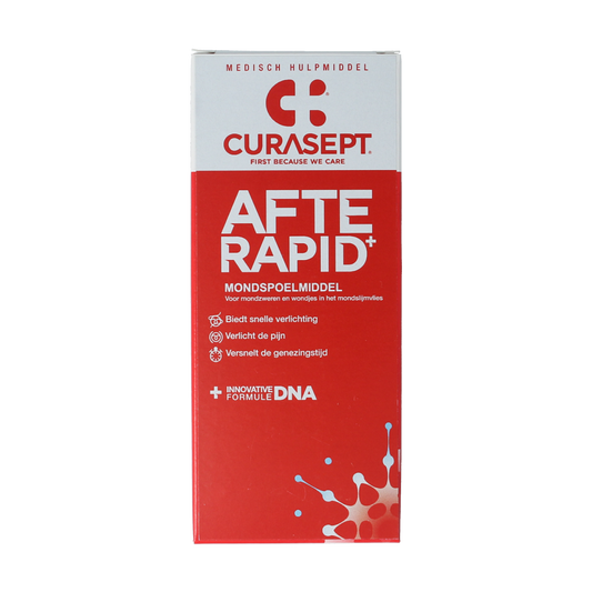Curasept Afterapid mouthwash 125ml in a clear bottle, designed for oral hygiene and mouth care.