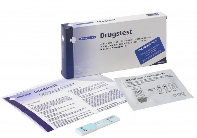 Testjezelf.nu THC drug test kit for cannabis, 6 self-testing strips for quick marijuana detection, in a white box.