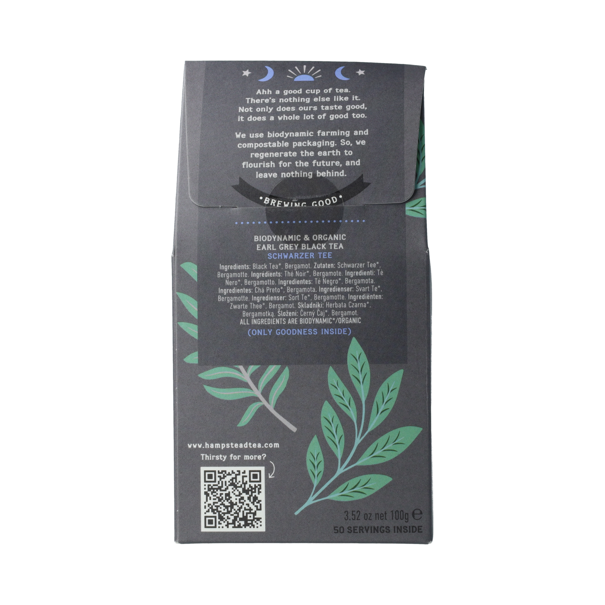 Hampstead Earl Grey loose bio tea in 100g package, premium organic black tea with bergamot flavor, for brewing and drinking