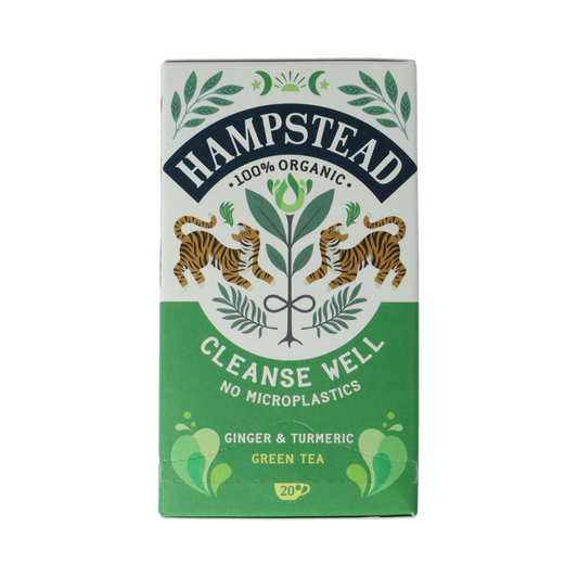 Hampstead Thee Cleanse Well Bio tea in a box with 20 tea bags, natural herbal blend for detox and wellness.