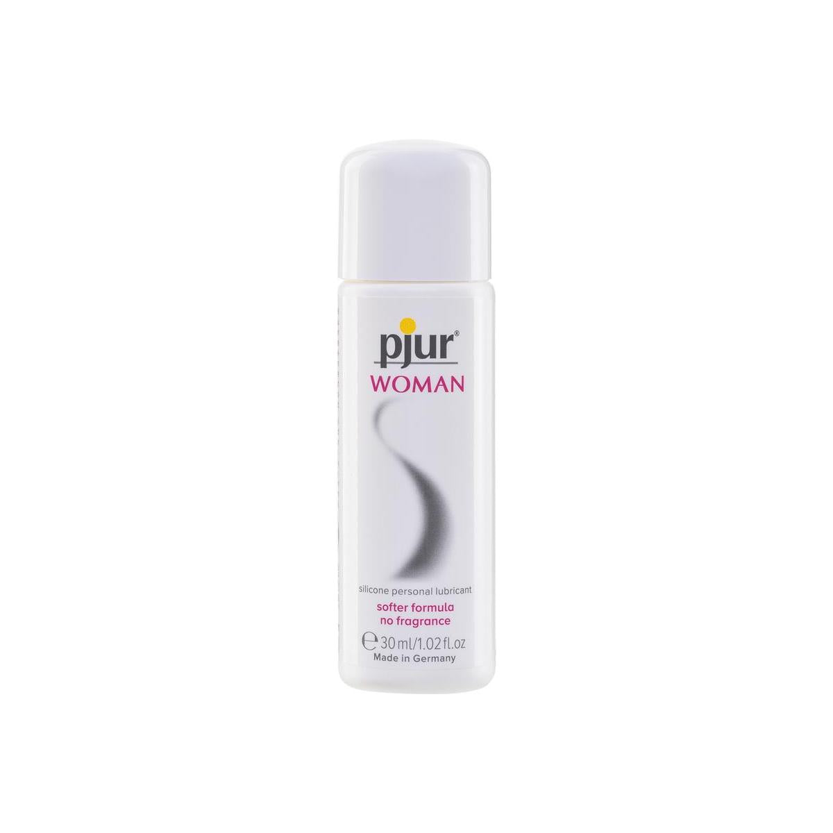 Pjur Woman silicone-based lubricant in a 30ml bottle, smooth, clear gel for intimate use, with the Pjur brand label visible.