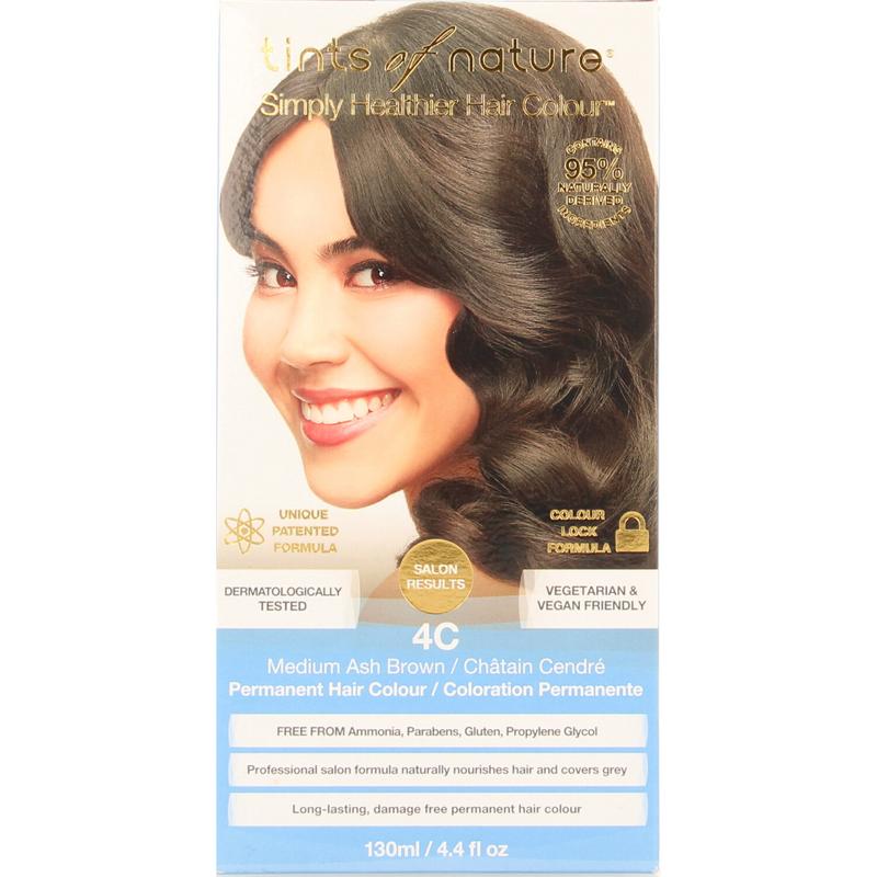 Tints Of Nature 4C medium ash brown hair coloring kit with applicator and gloves for natural, vibrant hair dye application