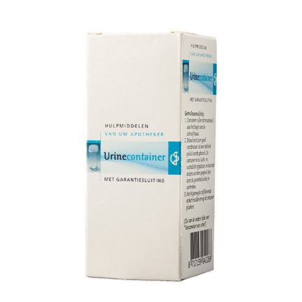 Spruyt Hillen 60ml urine container with secure closure, used as medical instrument for sample collection.