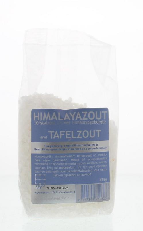 Esspo Himalayazout wit grof, 475g, crystals in a clear jar, natural salt for cooking and seasoning, part of kruiden, zouten en maaltijdmixen