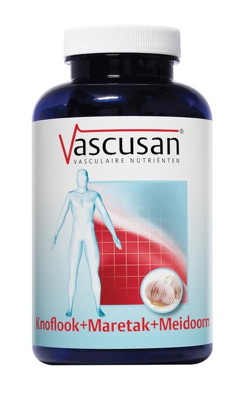 Vascusan Vascusan Knoflook Maretak Meidoorn herbal capsules, 240 count, in a clear bottle with a label showing the product name and ingredients.
