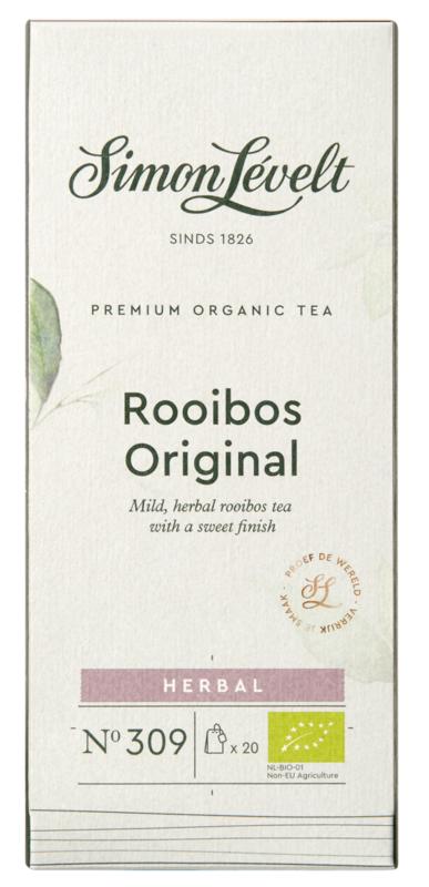 Simon Levelt Rooibos bio tea bags, 20-count, natural caffeine-free herbal tea in a box.