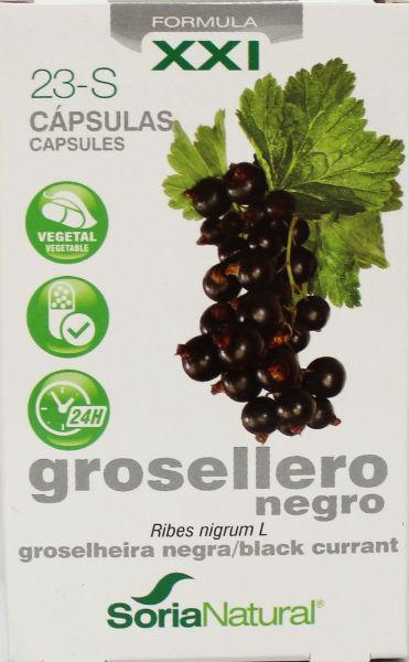 Soria Natural 23-S Ribes Nigrum XXI herbal supplement capsules in a bottle, natural herbal product for wellness.