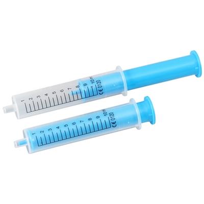 Blue Spruyt Hillen doseerspuit 10ml for packaging, 50-pack, plastic, with measurement markings for accurate dosing.