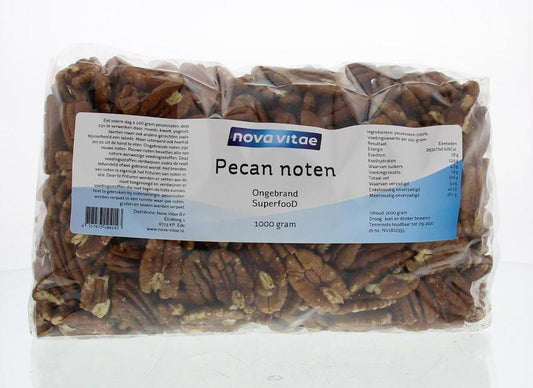 Raw pecannoten from Nova Vitae, unroasted and natural, shown in a 1kg bag, part of their superfoods range.