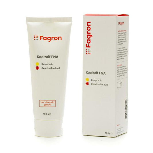 Fagron Koelzalf FNA body care cream in 100g box with leaflet, shown in a close-up image.