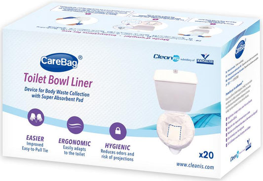 CareBag Toiletzak travel accessories pack with 20 disposable toilet bags, compact and convenient for on-the-go hygiene.