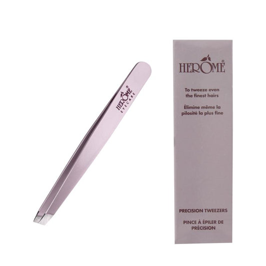 Herome Precision Tweezer in steel with a pointed tip for precise eyebrow and eyelash plucking.