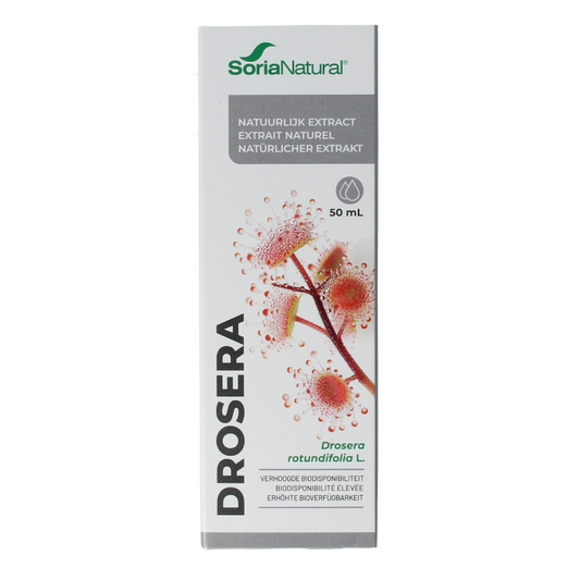 Soria Natural Drosera rotundifolia herbal extract in a 50ml bottle, part of the Kruidenpreparaten collection, with a minimalistic label.