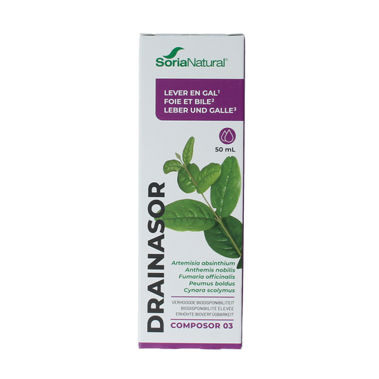 Soria Natural Composor 3 herbal supplement in 50ml bottle, featuring natural herbal ingredients in a clear container.