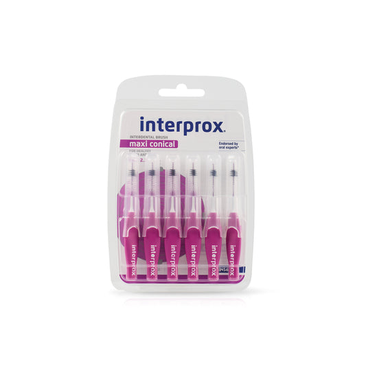 Interprox maxi paars interprox ragers and dental flossers for effective interdental cleaning, shown in the image.